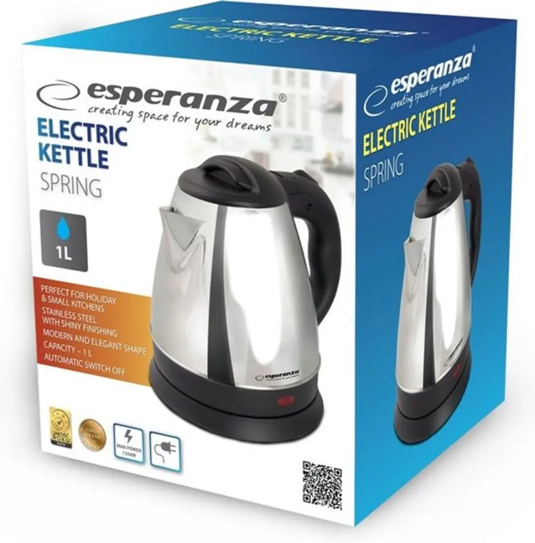 Esperanza EKK116X Waterkoker - 1L - 1350W - Zilver - afbeelding 2 van 4