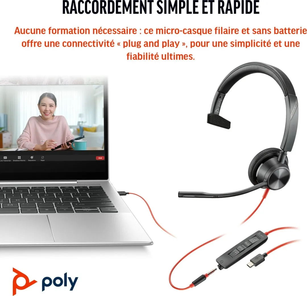 HP Poly Blackwire C3315-M – On-ear headset – Kabel – Mono – Zwart – Ruisonderdrukking (microfoon)