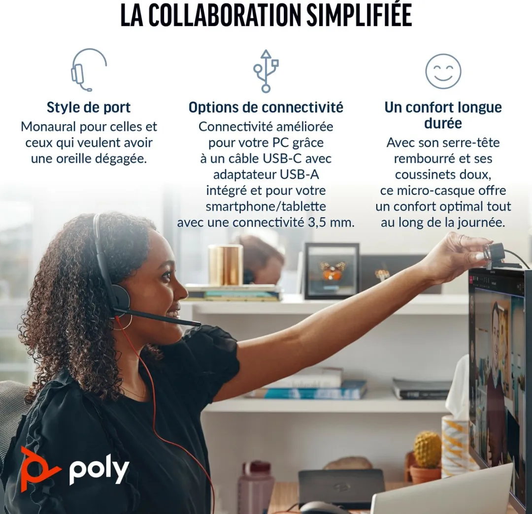 HP Poly Blackwire C3315-M – On-ear headset – Kabel – Mono – Zwart – Ruisonderdrukking (microfoon)