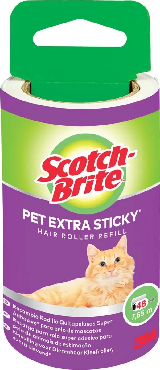 Scotch Brite pluizenkleefroller navulling, extra klevend voor dierenhaar, 48 vel