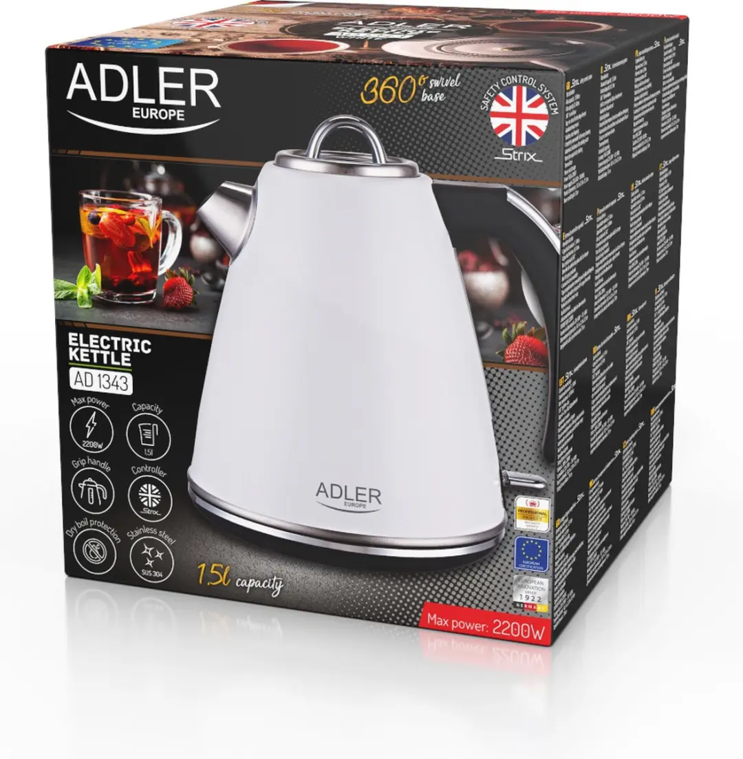 Adler AD 1343 Stalen Waterkoker - 1.5 L - Wit - afbeelding 3 van 6