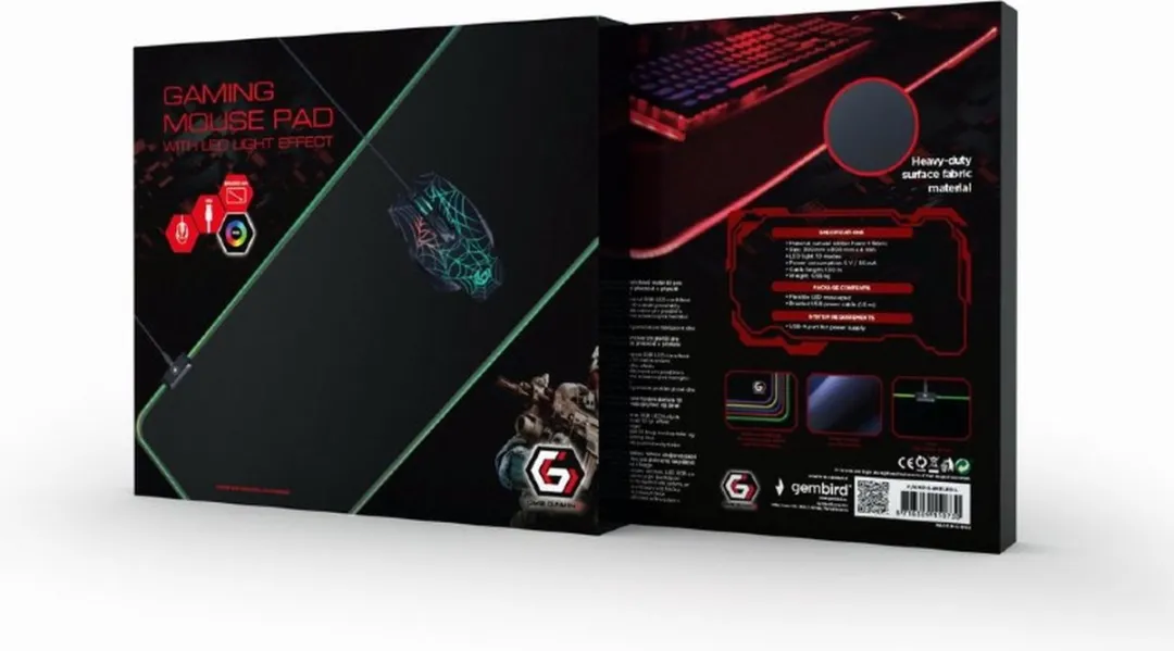 Gembird Gaming Muismat LED L - 80x30cm - Zwart/Rood/Geel/Paars/Blauw/Groen