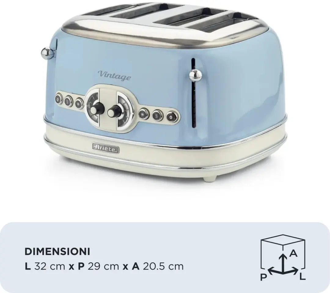 Ariete 0156/05 Vintage Broodrooster 4 Sleuven - Blauw - afbeelding 6 van 6
