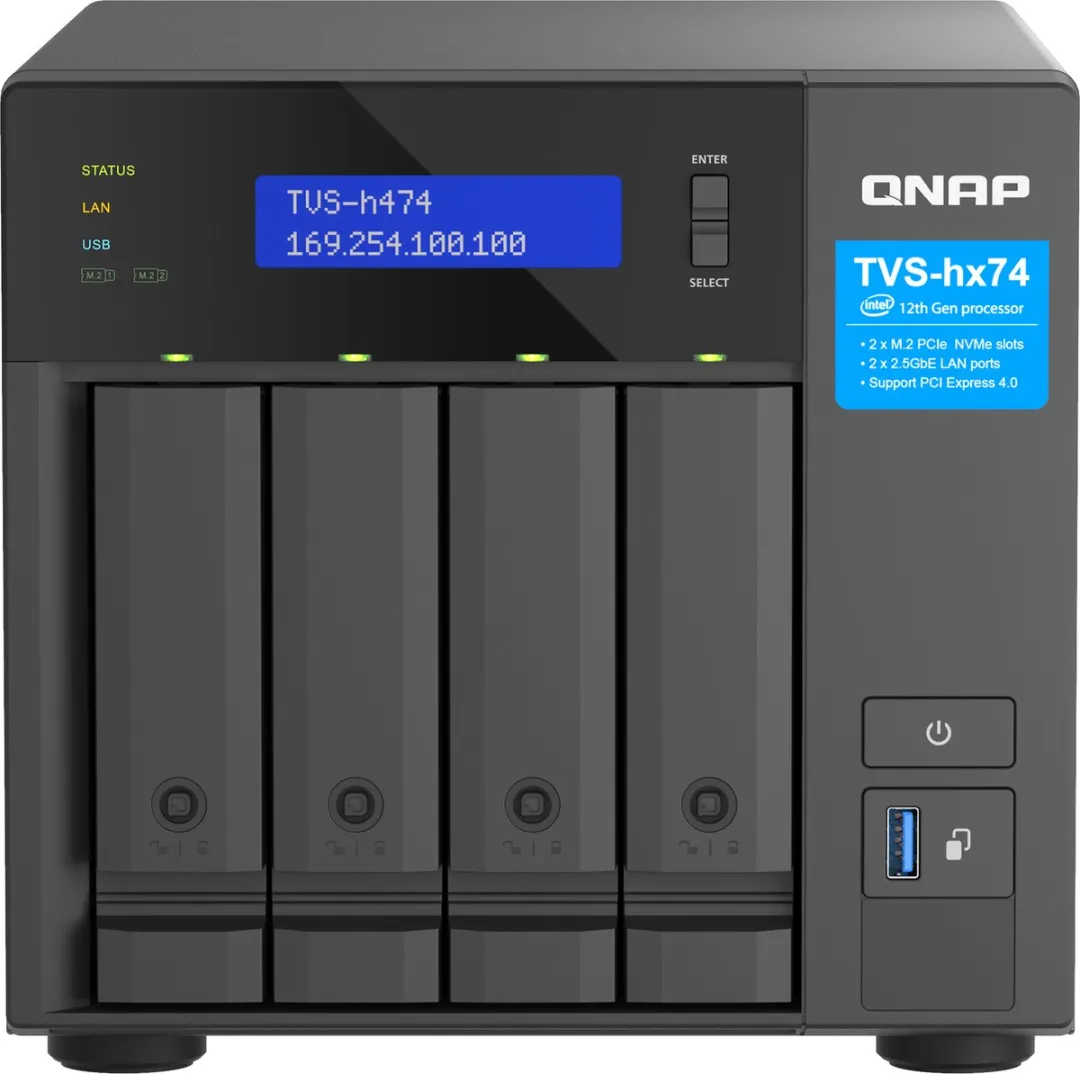 QNAP TVS-H474-PT-8G NAS - 4Bays - 2Kernen