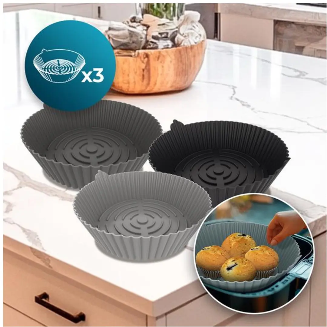 Cecotec Packung mit 3 runden Silikonformen für Airfryer Cecofry Bucket Zubehör