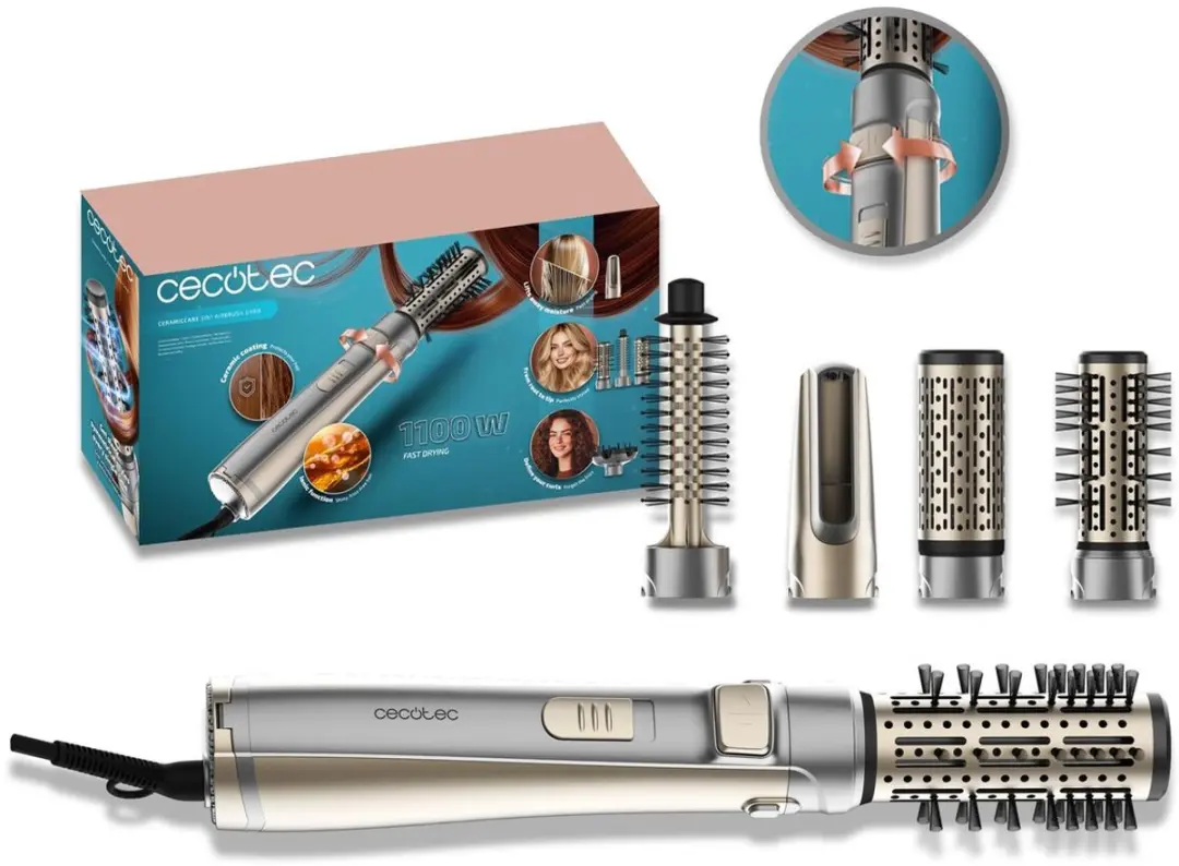 Cecotec Cepillo de Aire Rotativo con 5 Cabezas CeramicCare 5in1 AirBrush Gyro. 1