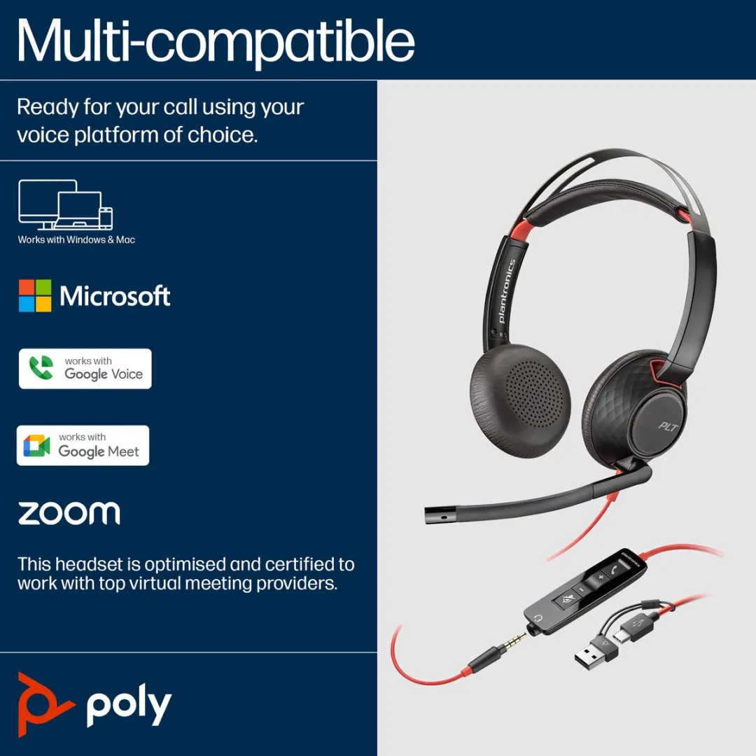 Poly Blackwire 5220 Hoofdtelefoon met microfoon - Zwart/Rood