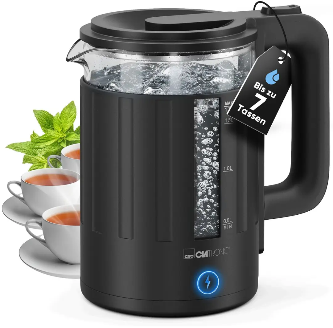 Clatronic WK 3837 G Glas Waterkoker - 2200W - 1,7L - Zwart - afbeelding 4 van 6