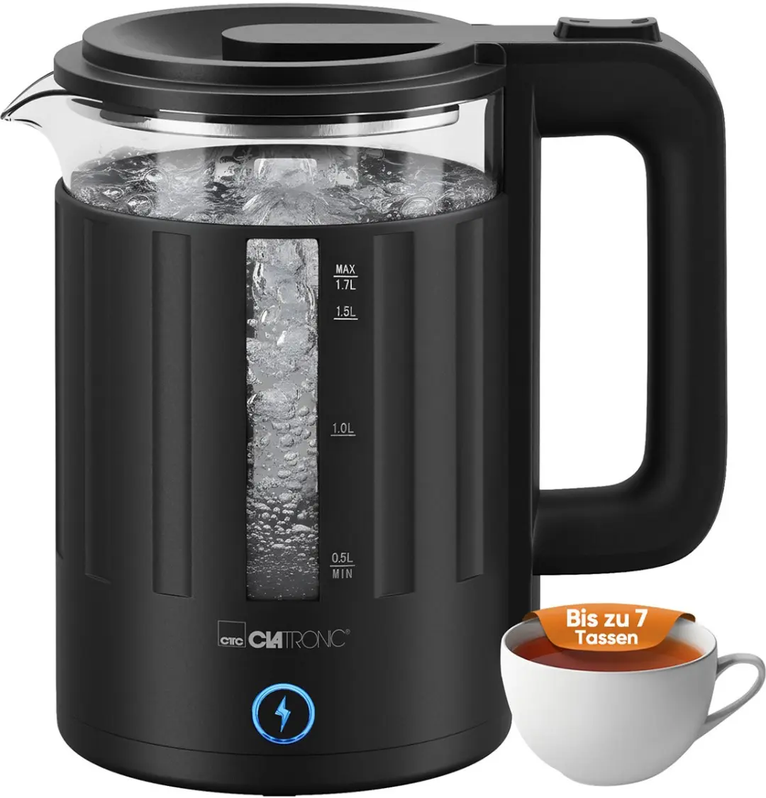 Clatronic WK 3837 G Glas Waterkoker - 2200W - 1,7L - Zwart - afbeelding 3 van 6