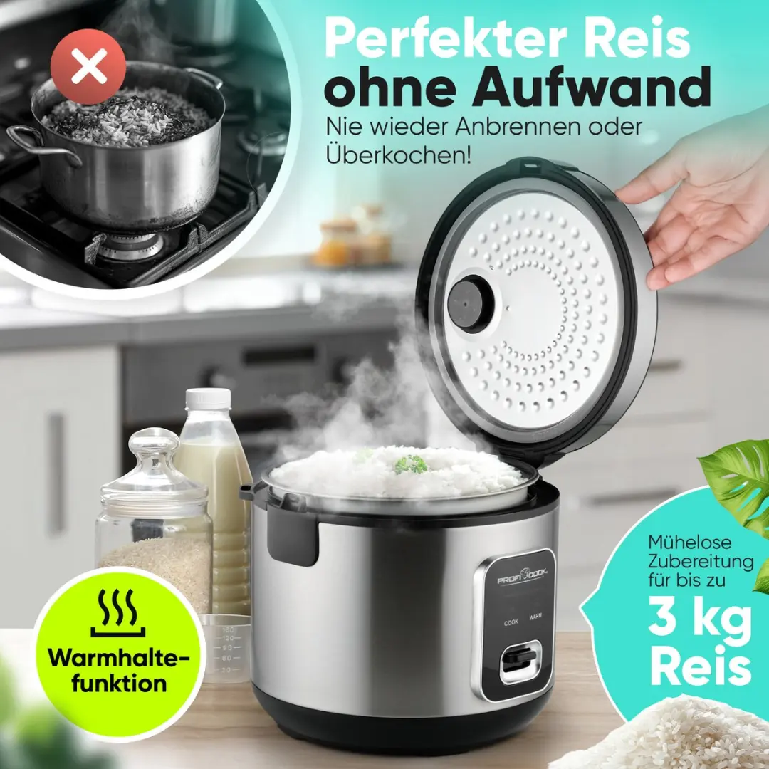 ProfiCook RK 1285 Rijstkoker en Stoomkoker - 1,2 l - RVS - afbeelding 5 van 6