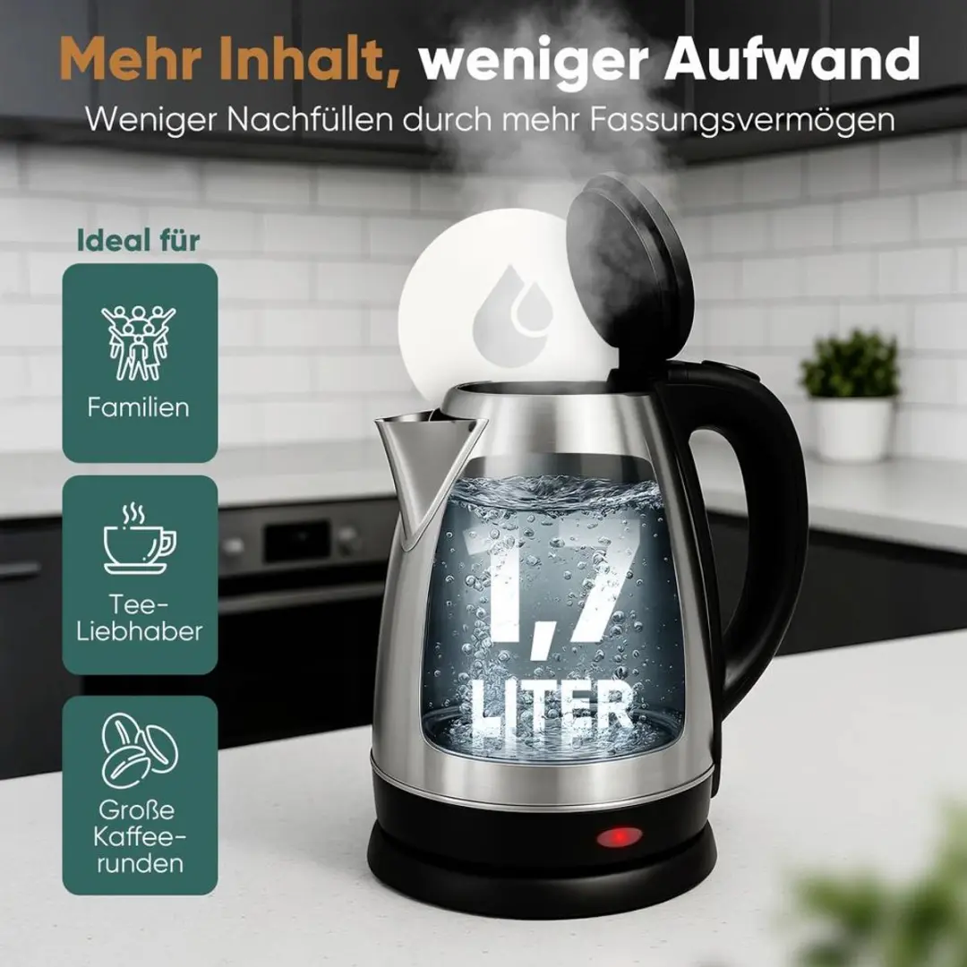 Clatronic WKS 3830 Waterkoker - 1,7 l - 2200 W - RVS/Zwart - afbeelding 4 van 6