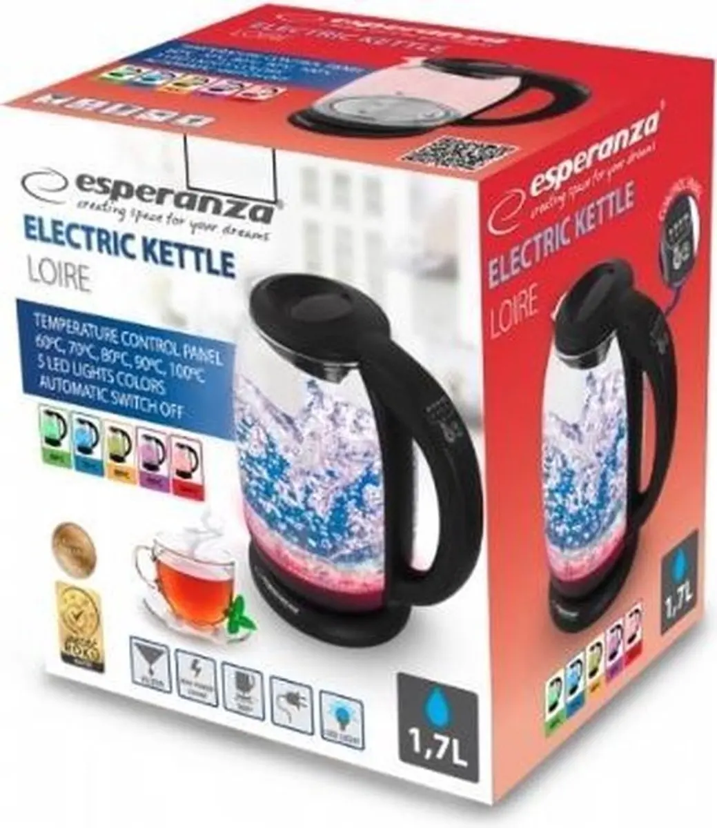 Esperanza Loire EKK027 Glazen Waterkoker 1,7L - Zwart - afbeelding 3 van 5