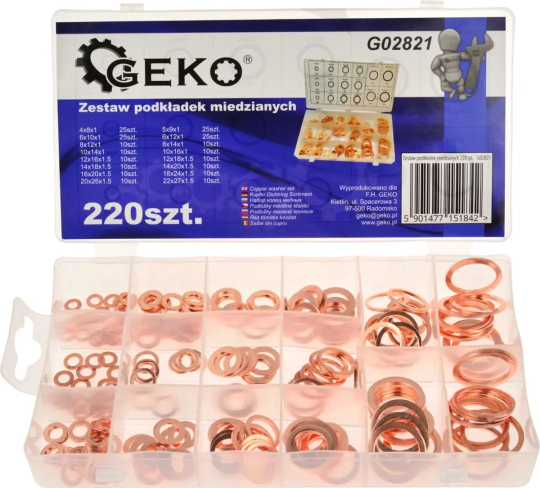 GEKO Koperen ringenset - 220 stuks - Corrosiebestendig - Elektrisch geleidend - Diverse maten - afbeelding 2 van 6