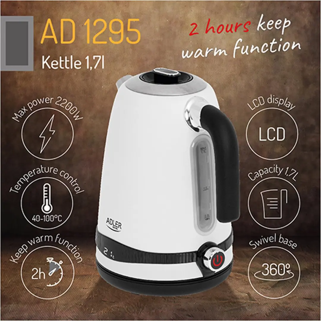Adler AD 1295w Waterkoker - 1,7L - Satijn Wit - afbeelding 5 van 6