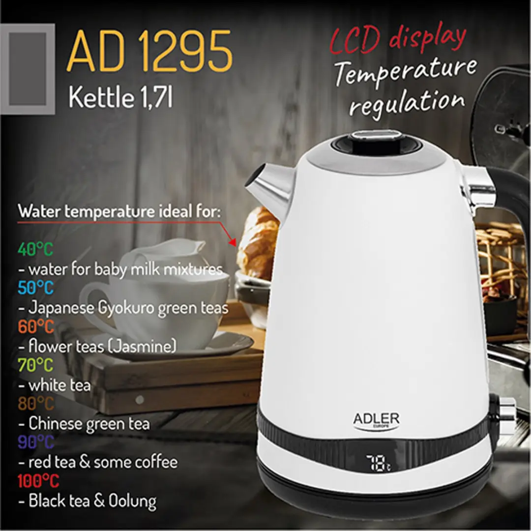 Adler AD 1295w Waterkoker - 1,7L - Satijn Wit - afbeelding 2 van 6