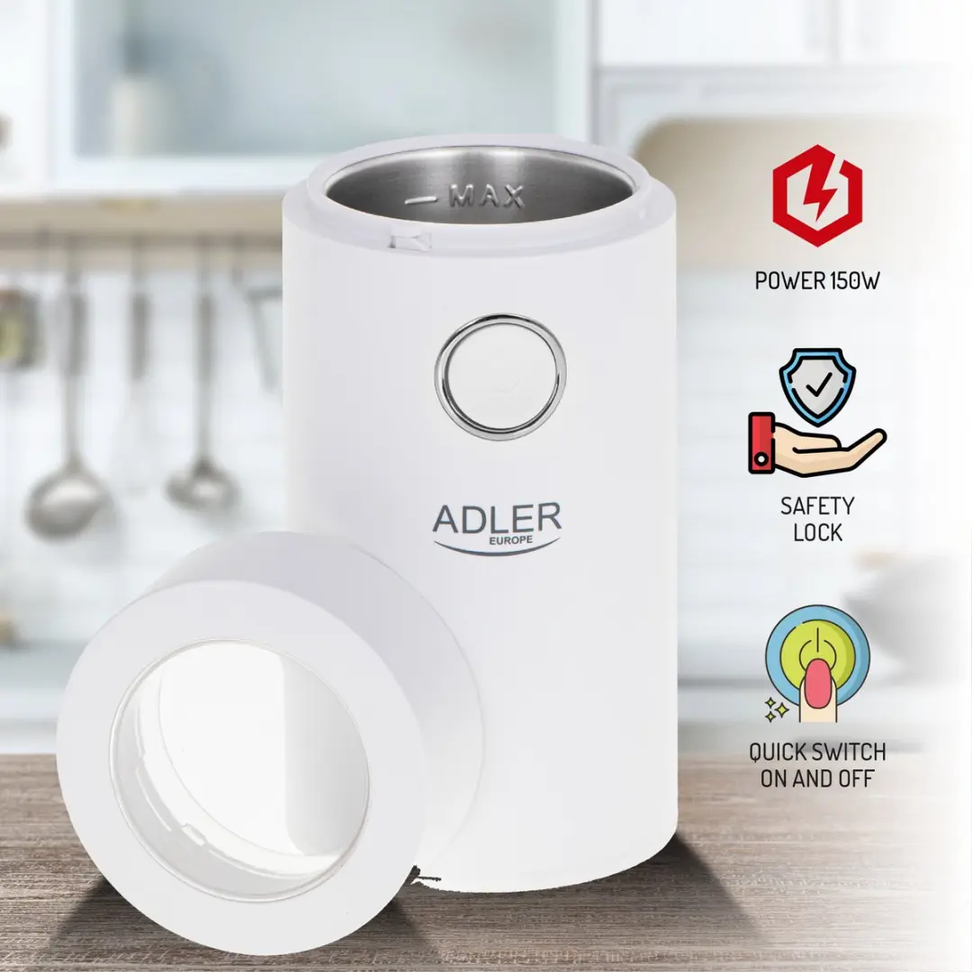 Adler AD 4446WS Koffiemolen 150W - Wit - afbeelding 3 van 6