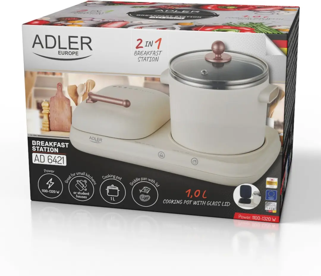 Adler AD 6421 Ontbijtstation 2-in-1 - 1320W - Creme Wit - afbeelding 5 van 6