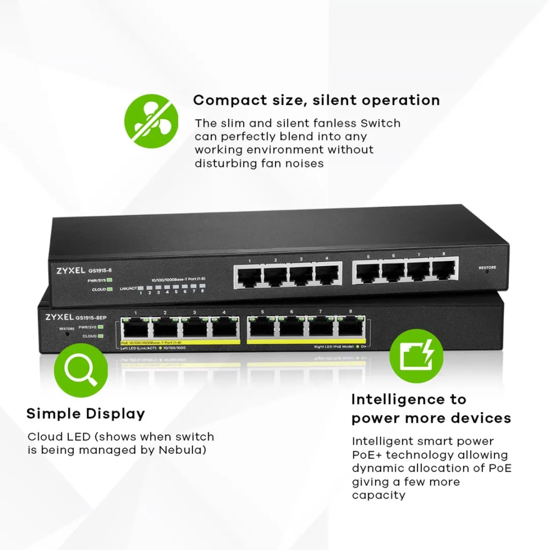 Zyxel GS1915-8-EU0101 8-Poorts Switch - Zwart