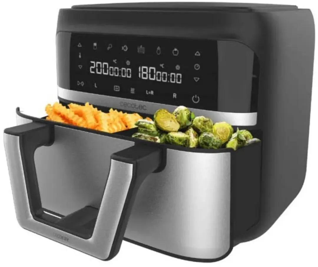 Cecotec Heißluftfritteuse 9 L CecoFry Advance Double. 2850 W, Kompakte, Digitale und ölfreie Diätfritteuse, zwei Körben mit Doppelter Temperatur und PerfectCook-Technologie - afbeelding 2 van 6