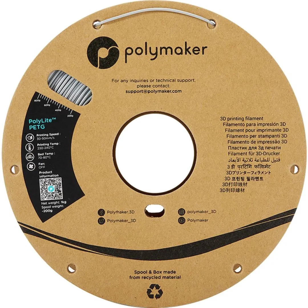 Polymaker PB01003 PolyLite Filament PETG Hittebestendig, Hoge treksterkte 1.75 mm 1000 g Grijs 1 stuk(s)