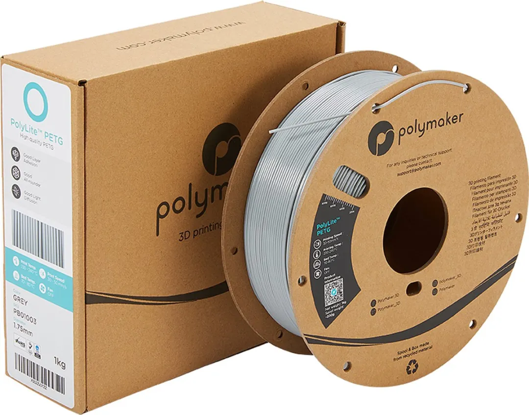 Polymaker PB01003 PolyLite Filament PETG Hittebestendig, Hoge treksterkte 1.75 mm 1000 g Grijs 1 stuk(s)