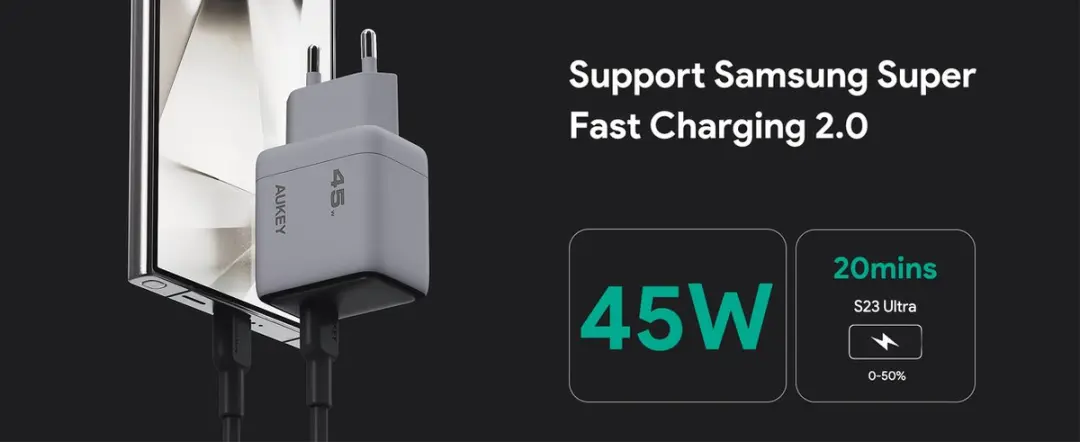 Aukey Comet PA-C2 Wandoplader 45W - Grijs - afbeelding 3 van 6