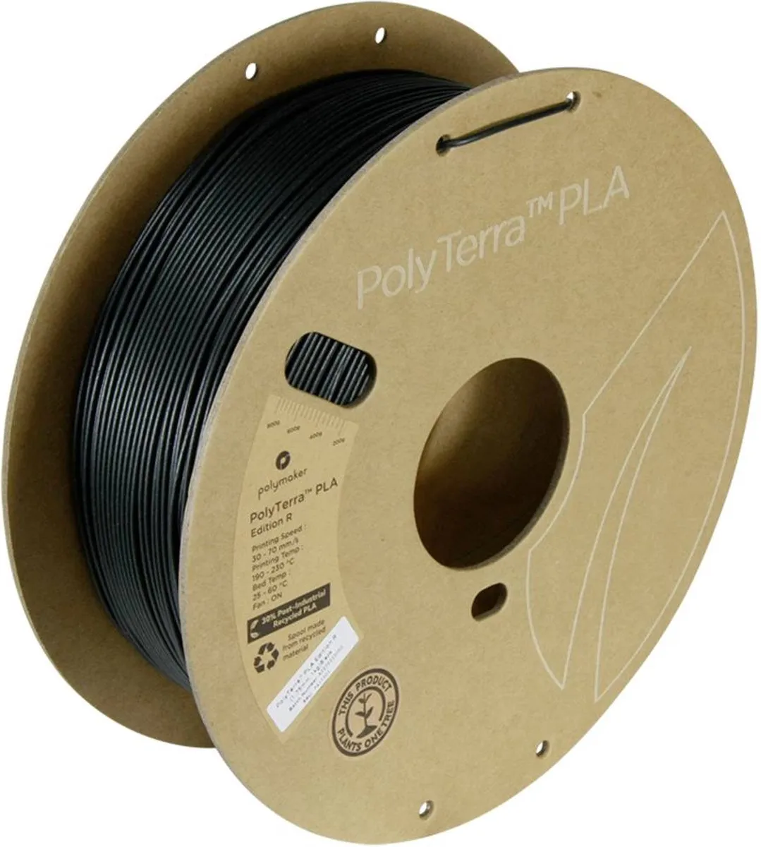 Polymaker PLA Mat 1.75mm 1000g Zwart - Gerecycled