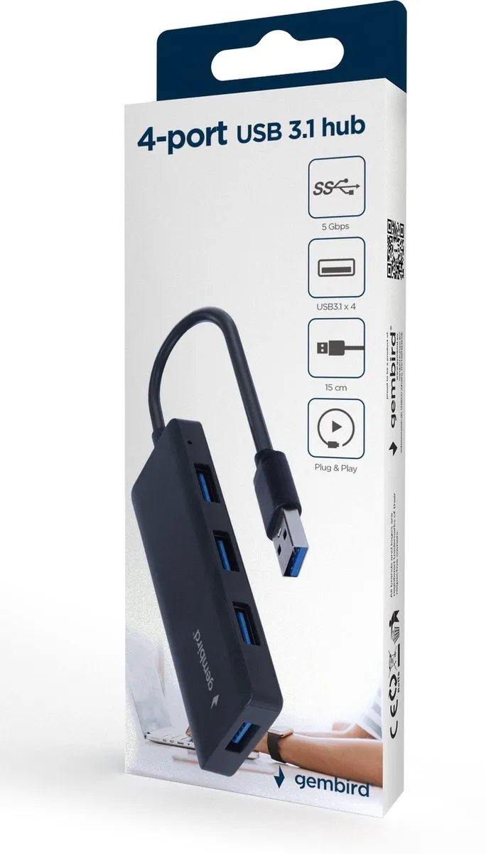 Gembird UHB-U3P4-03 USB 3.0 Hub - 4 Poorten Zwart - afbeelding 2 van 4