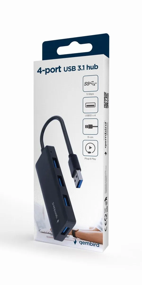 Gembird UHB-U3P4-03 USB 3.0 Hub - 4 Poorten Zwart - afbeelding 3 van 4
