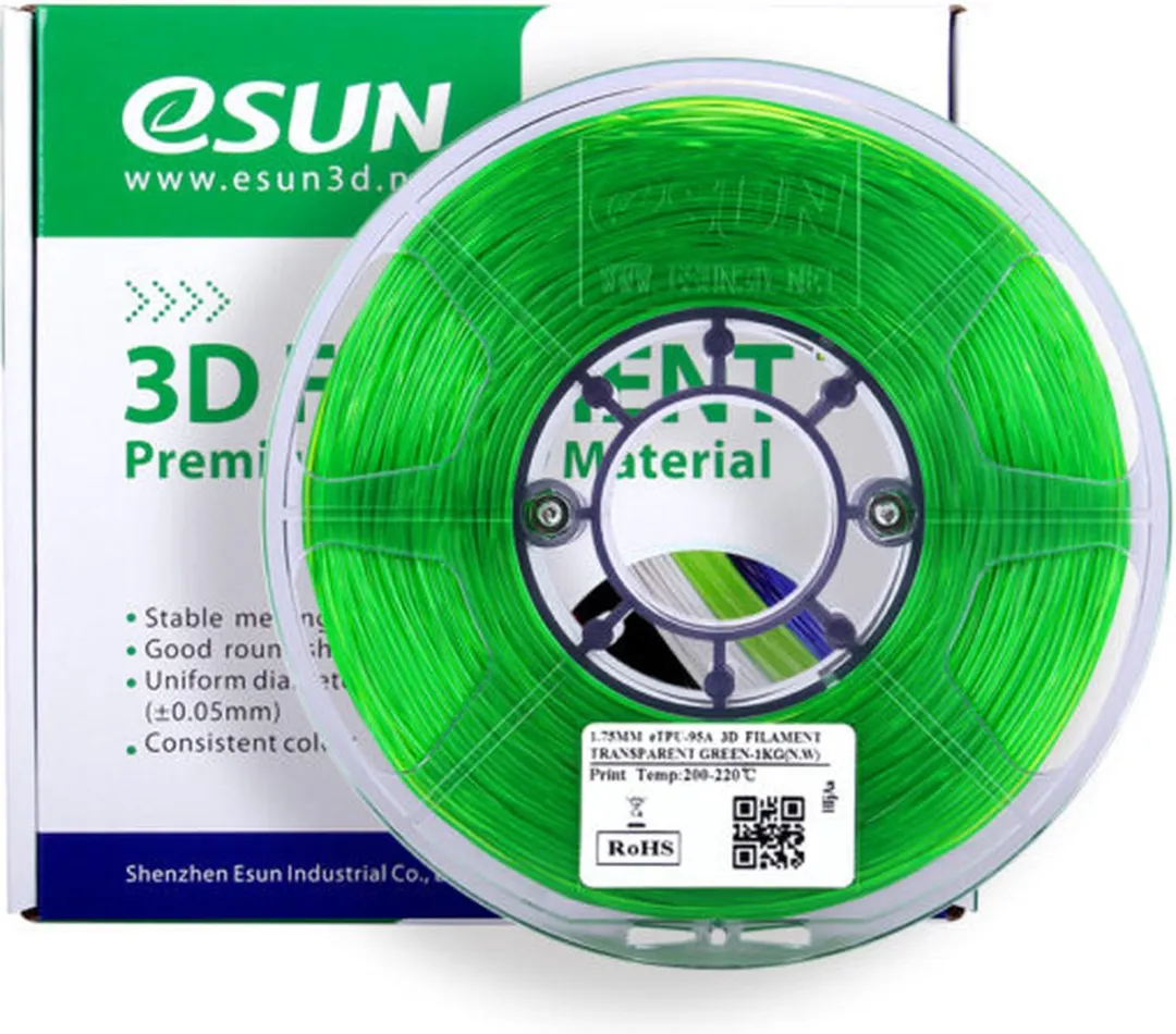 ESUN Transparant Groen eTPU-95A Filament 1,75mm 1kg