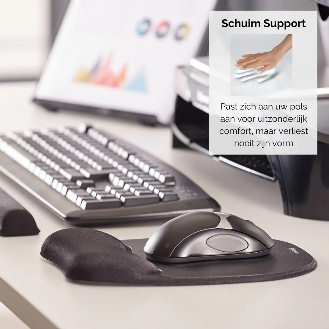 Fellowes Muismat met Polssteun Memoryfoam - Zwart