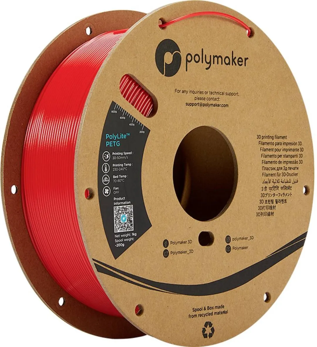 Polymaker PolyLite PETG Filament 1.75mm - 1000g Rood