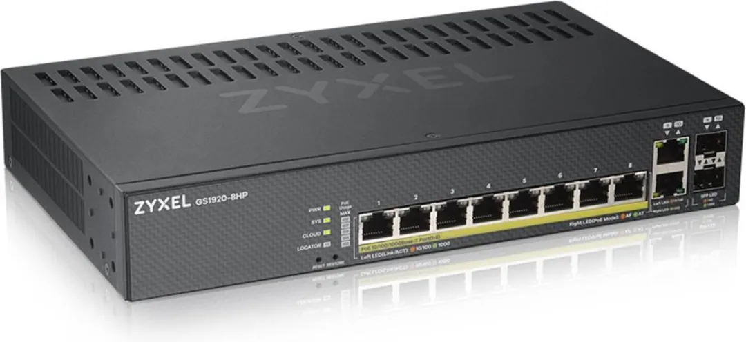Zyxel GS1920-8HPV2 Switch - 10 Poorten - 8x PoE - 20Gbps