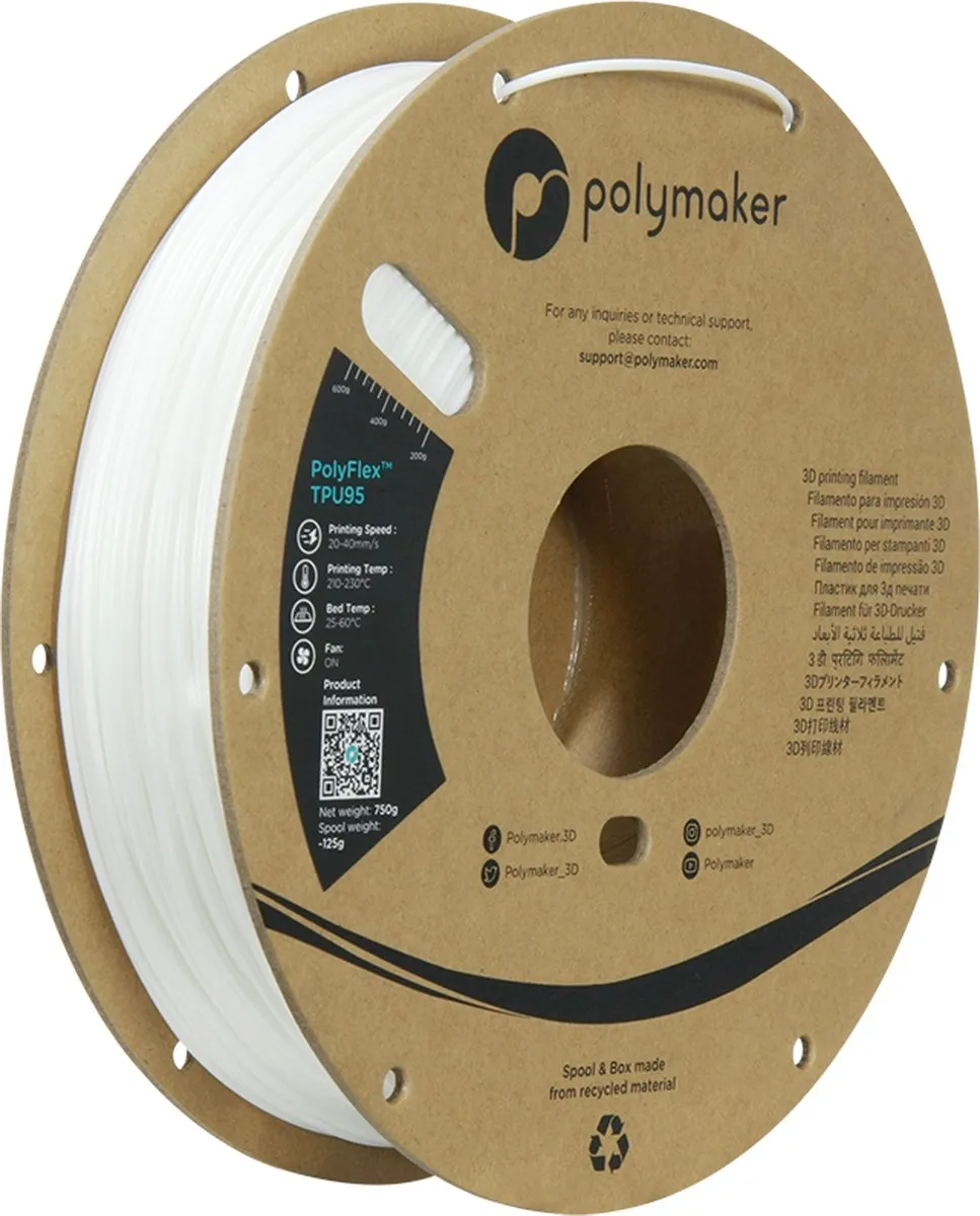 Polymaker PolyFlex TPU-95A Filament 1.75mm - 750g Wit