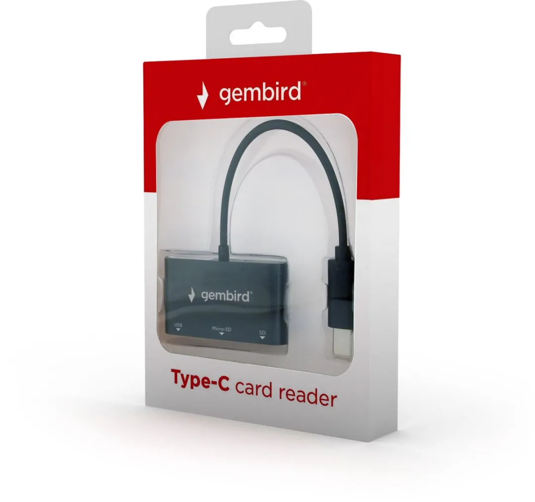 Gembird UHB-CR3-02 USB Cardreader - 2 Sleuven - USB-C/USB-A - Zwart