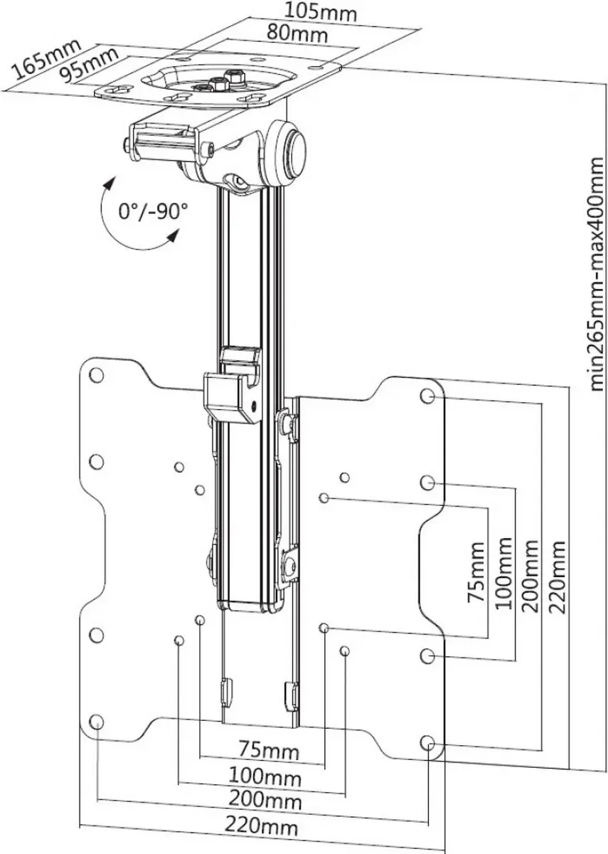 Techly ICA-CPLB 222 TV-plafondbeugel - Zwart/Zilver - afbeelding 4 van 6