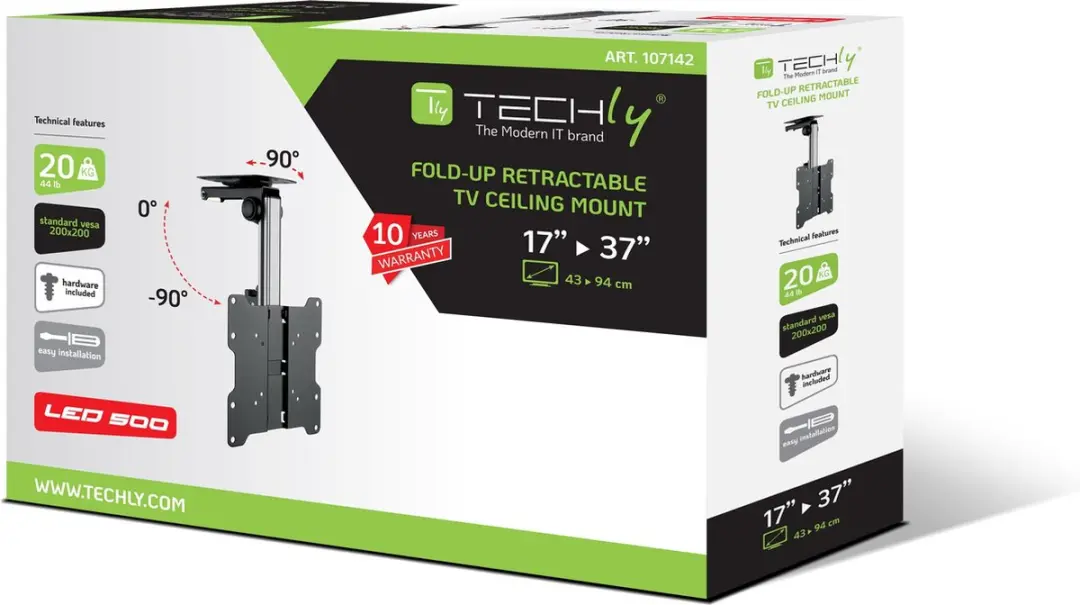 Techly ICA-CPLB 222 TV-plafondbeugel - Zwart/Zilver - afbeelding 3 van 6