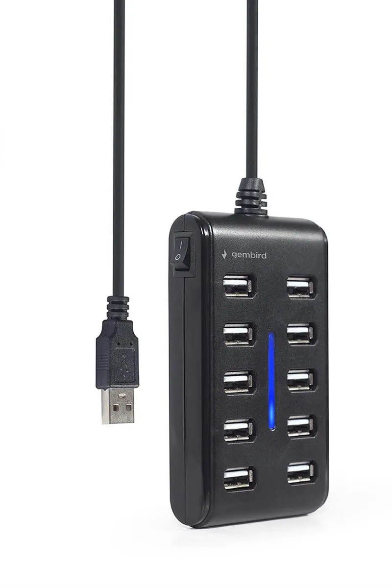 Gembird 10-Poorts USB 2.0 Hub - Zwart