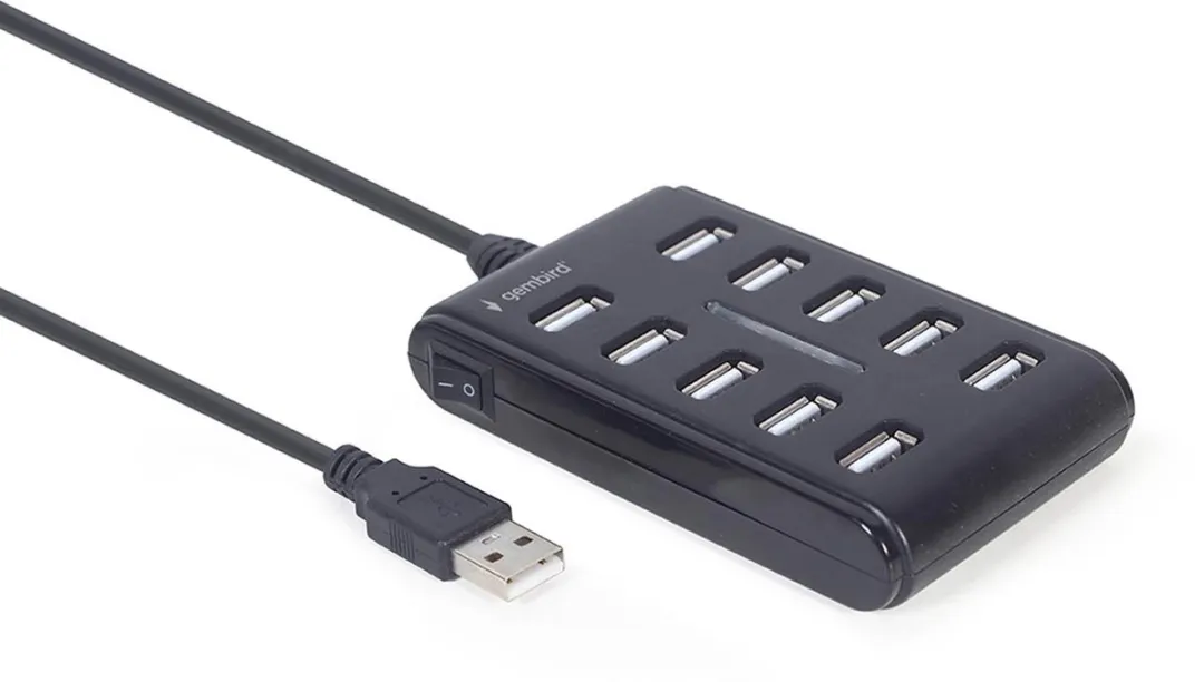 Gembird 10-Poorts USB 2.0 Hub - Zwart
