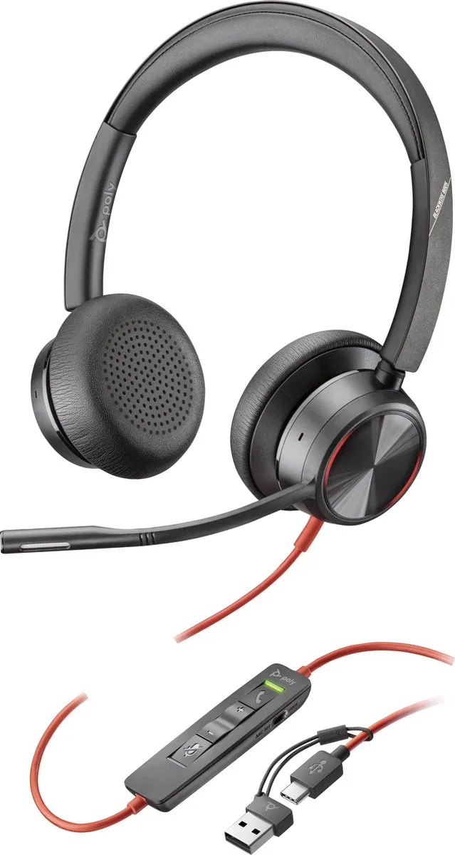 HP Poly Blackwire 8225 Headset - Noise Cancelling - Zwart