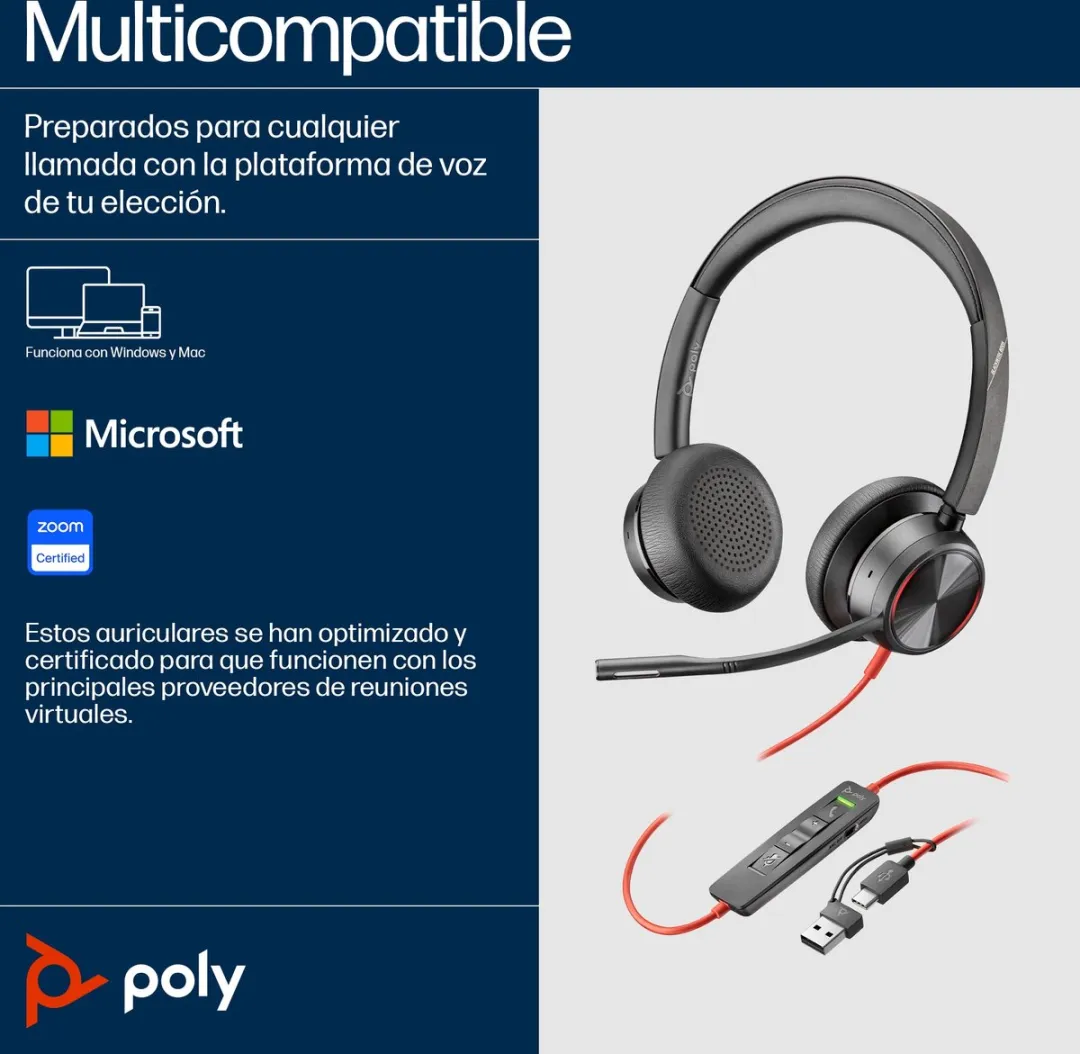 HP Poly Blackwire 8225 Headset - Noise Cancelling - Zwart - afbeelding 6 van 6
