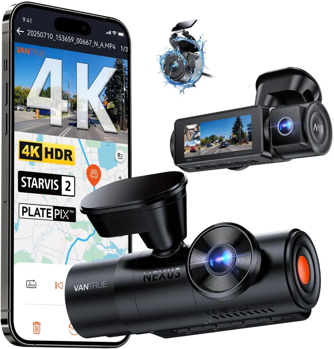 Vantrue N4 Pro S 4K 3-kanaals dashcam met Triple STARVIS 2, 4K+1080P+2.5K voor-,