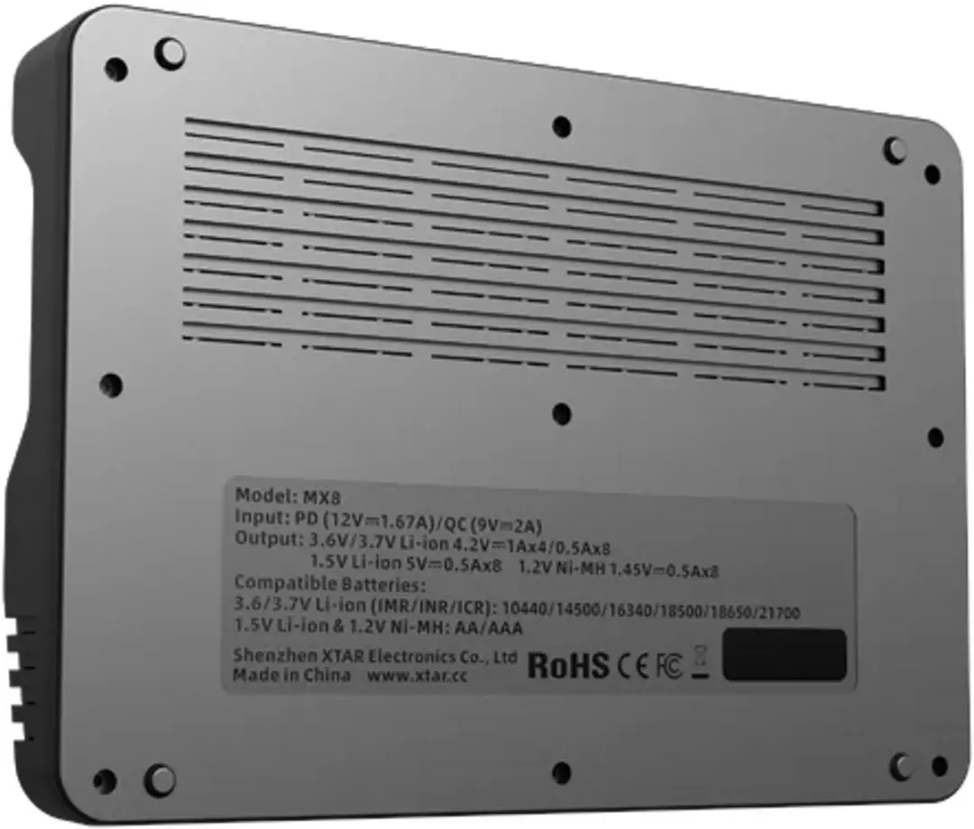 Xtar MX8 Batterijlader - 8 Sleuven - Zwart - afbeelding 5 van 6