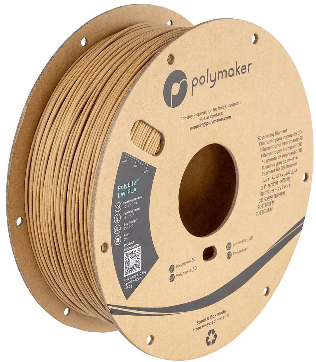 Polymaker PolyLite LW-PLA Mat Hout 1.75mm
