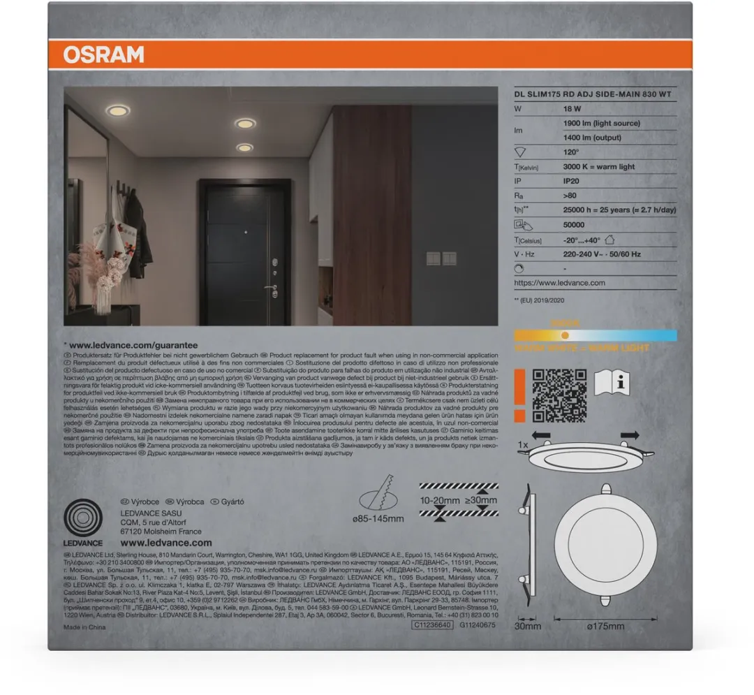 Osram Essential LED Downlight 18W 175mm - Warm wit 3000K