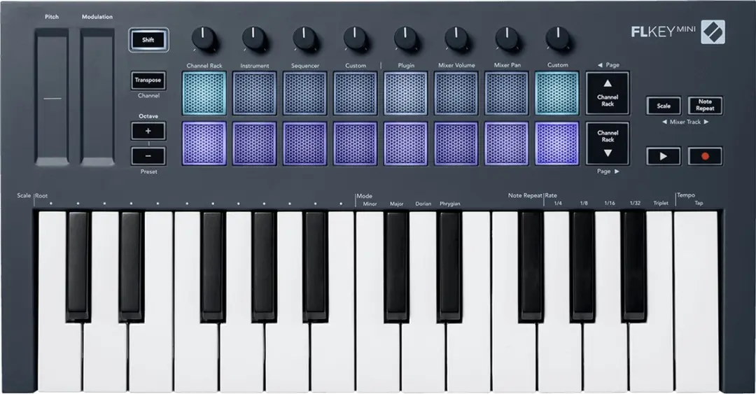 Novation Launchkey Mini 25 MK4 - MIDI Keyboard Controller - 2 Octaven Mini-Toetsen - 16 FSR Drumpad - 8 Encoders - OLED Display - USB-C - DAW Integratie - afbeelding 4 van 6