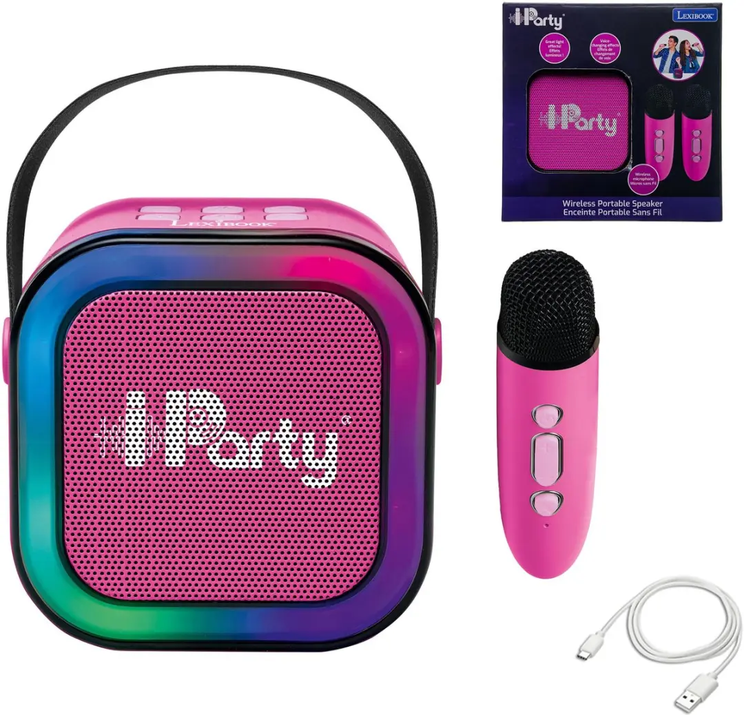 Lexibook, IParty, Draagbare Karaokespeaker 2 Draadloze Microfoons Licht, Roze, B