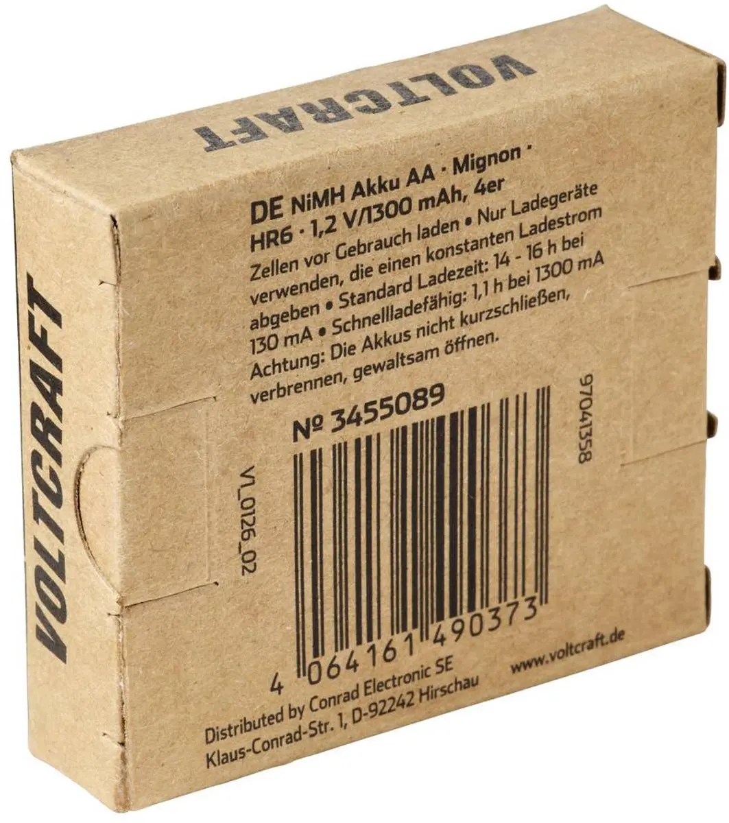 Voltcraft Oplaadbare AA batterij NiMH 1300mAh - 4 stuk - afbeelding 2 van 4