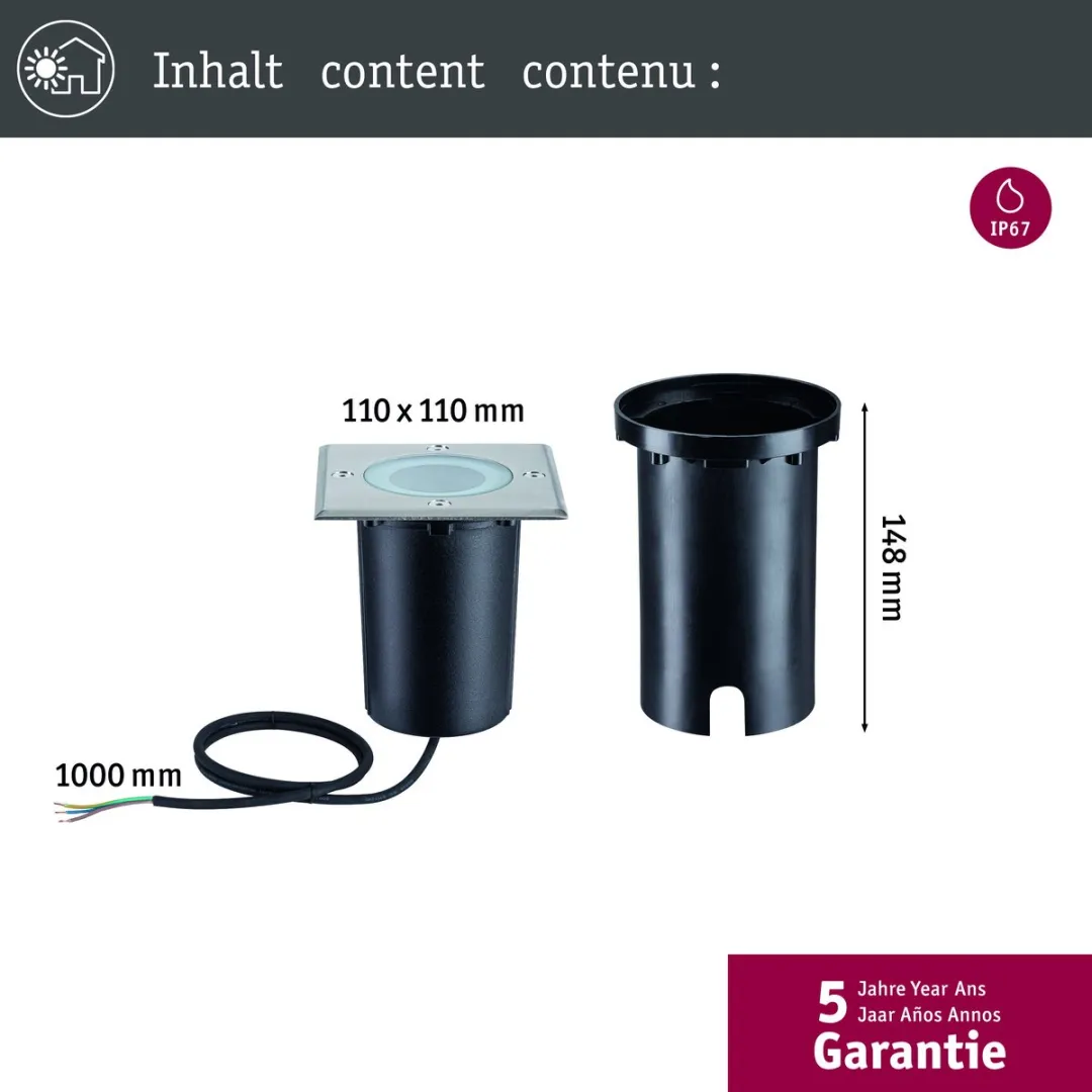 Paulmann LED Grondinbouwlamp Smart Home Zigbee 3.0 Floor IP67 110x148mm RGBW+ 4,9W - Staal geborsteld