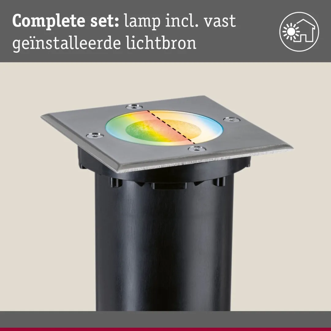 Paulmann LED Grondinbouwlamp Smart Home Zigbee 3.0 Floor IP67 110x148mm RGBW+ 4,9W - Staal geborsteld - afbeelding 6 van 6